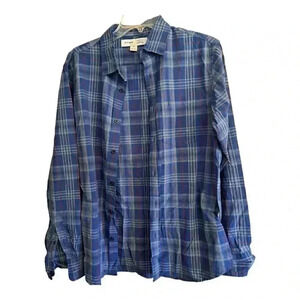 Old Navy Mens M Button Down Everyday Shirt Blue Plaid Long Sleeve‎ Regular Fit